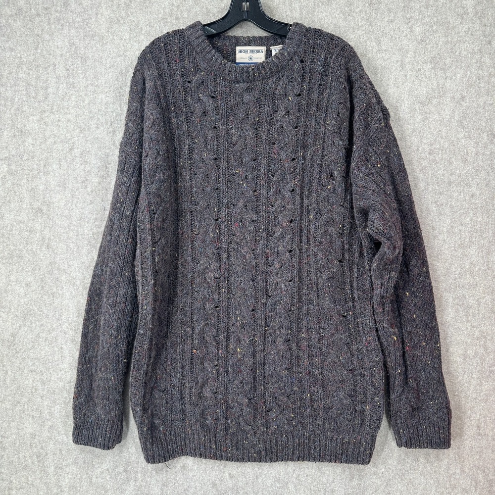 VTG High Sierra Cable Knit Sweater Wool Ragg Pullover Fisherman Grey Men Large‎